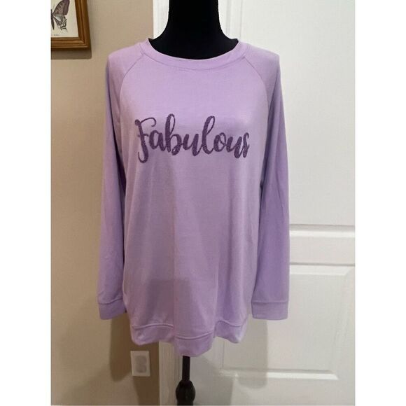 Isaac Mizrahi purple crewneck sweatshirt with design - Picture 1 of 6
